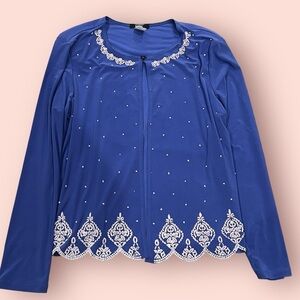 Vintage Embellished Eveningwear Cardigan Blue Women’s Size Large USA Made